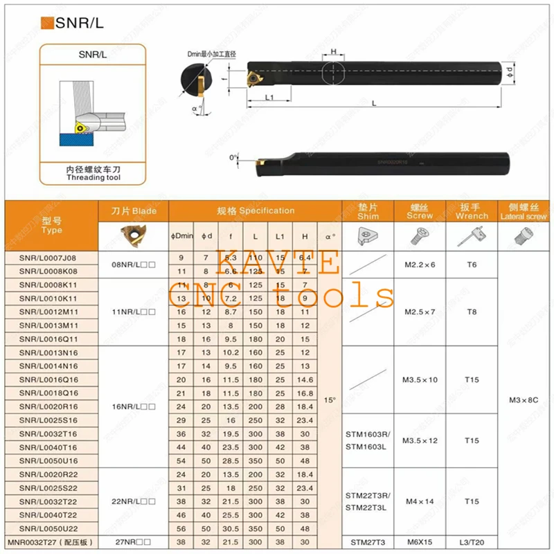 SNL SNR0007J08 SNR0008K08 SNR0008K11 SNR0010K11 SNR0012M11 SNR0016Q16 SNR0020R16 SNR0025S16 SNR0032T16/22  Internal Thread Tools