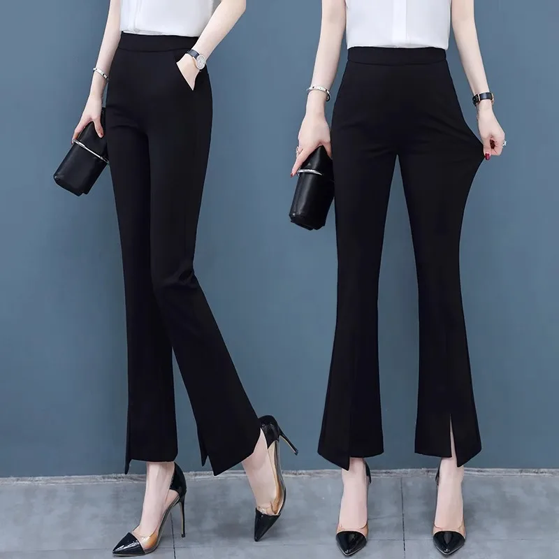

Split Hem Women's Summer Trendy Versatile Nine-point High-waisted Pants Slimming Casual Thin Flared Pants