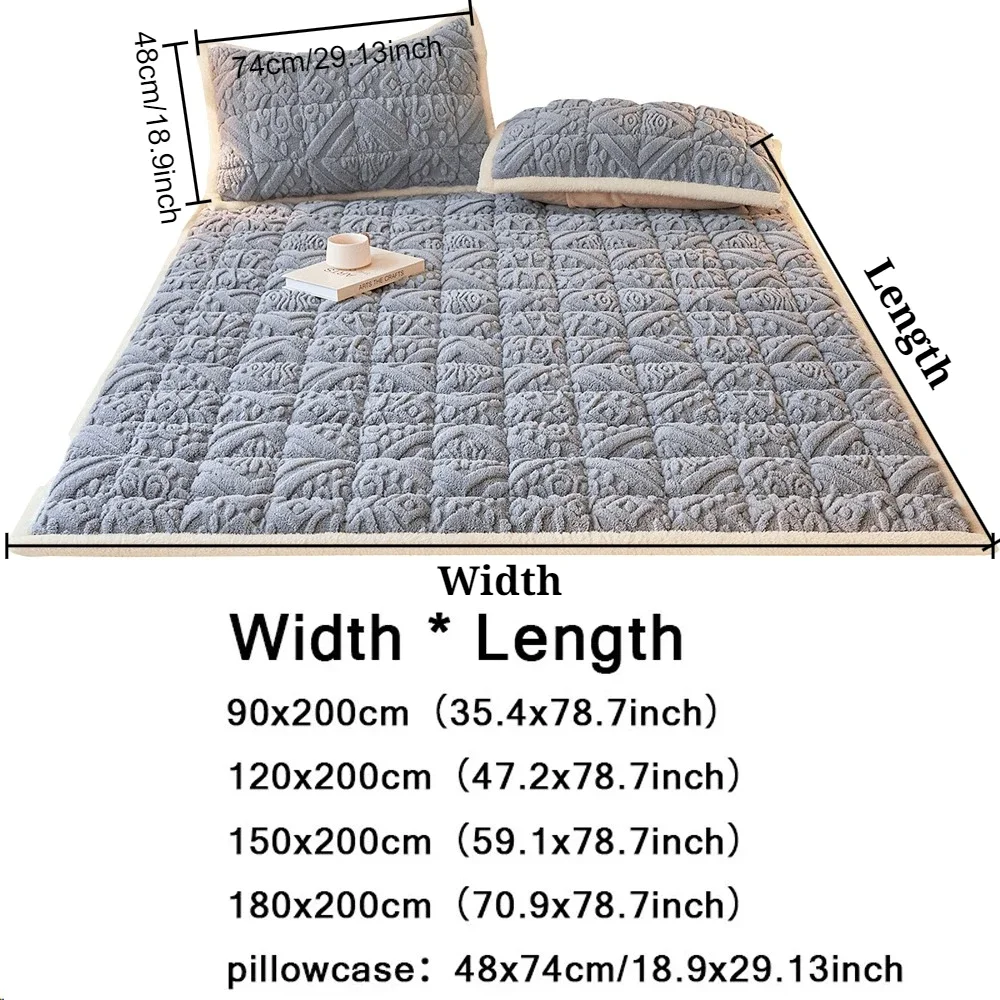 Thick Fleece Mattress Pad Warm Milk Velvet Bed Blanket Pads for Solid Color Bedsheet Protector Cover Available in Various Sizes