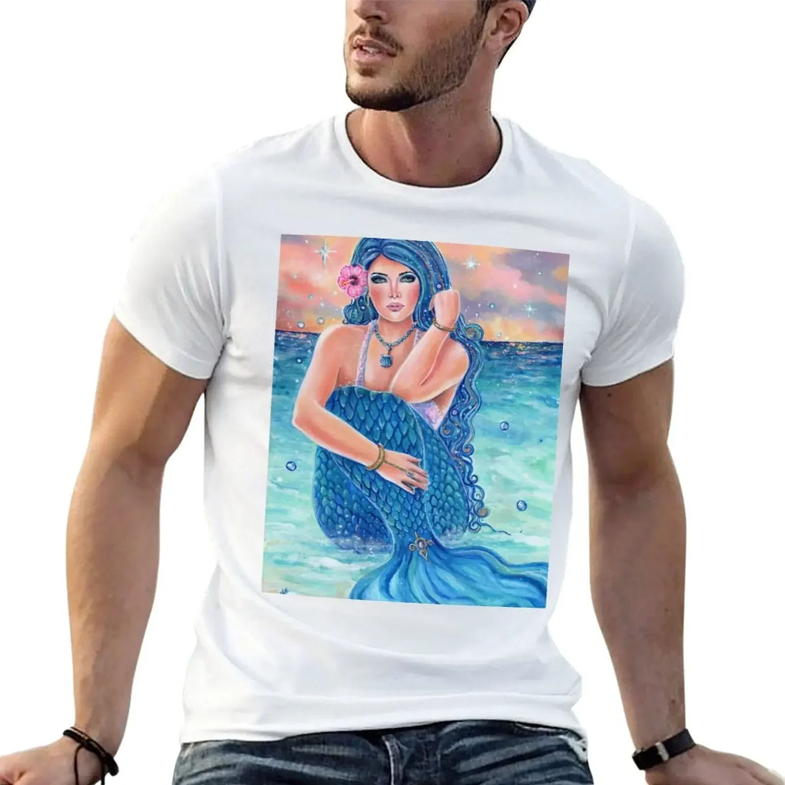 Melesandria tropical mermaid art by Renee L Lavoie T-Shirt anime t shirts man t shirt for a boy plus sizes clothing for men