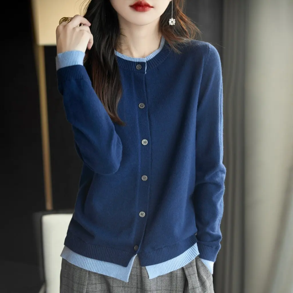 

Spring Women's Velvet Cardigan Sweater round Neck Color Match Korean Style Women's Fashion Top Batch Delivery