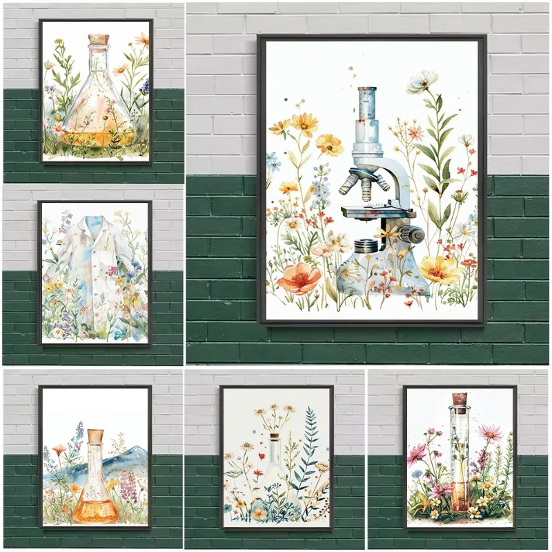 Affiche sur toile Rétro : Machine Médicale, Microscope, Biologie, Botanique – Décoration Murale pour Maison, Clinique, Cadeau