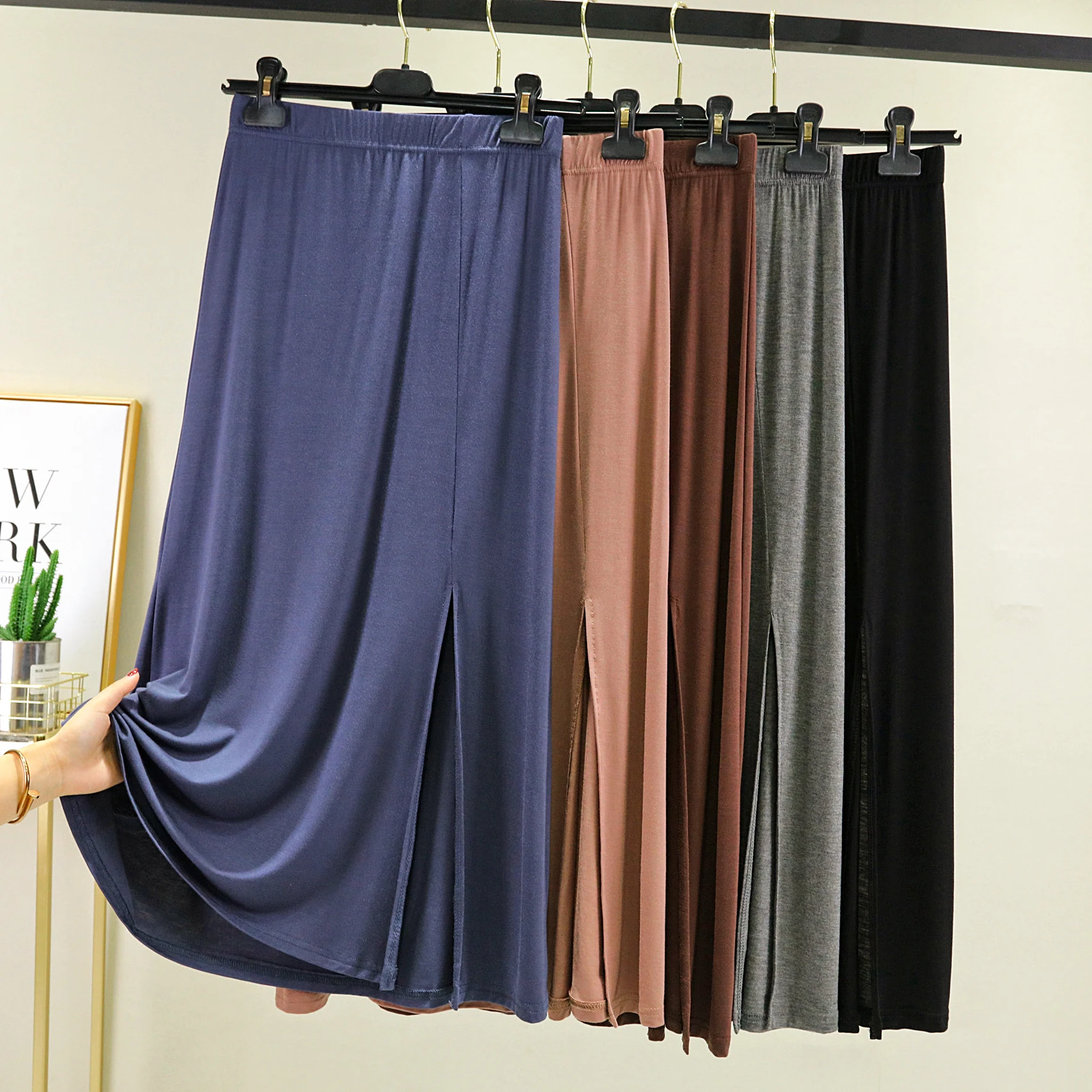 

Casual Modal Skirt High Waist Large Size A-Line Split Long Dr Casual Inner Wear Bla Color Versatile Women's Skirt