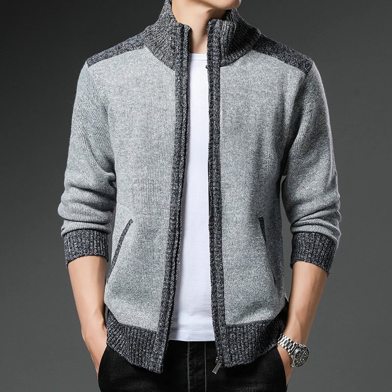New Autumn Winter Cardigan Men Sweaters Jackets Coats Fashion  patchwork Knitted Cardigan Slim Fit Sweaters Coat Mens Clothing