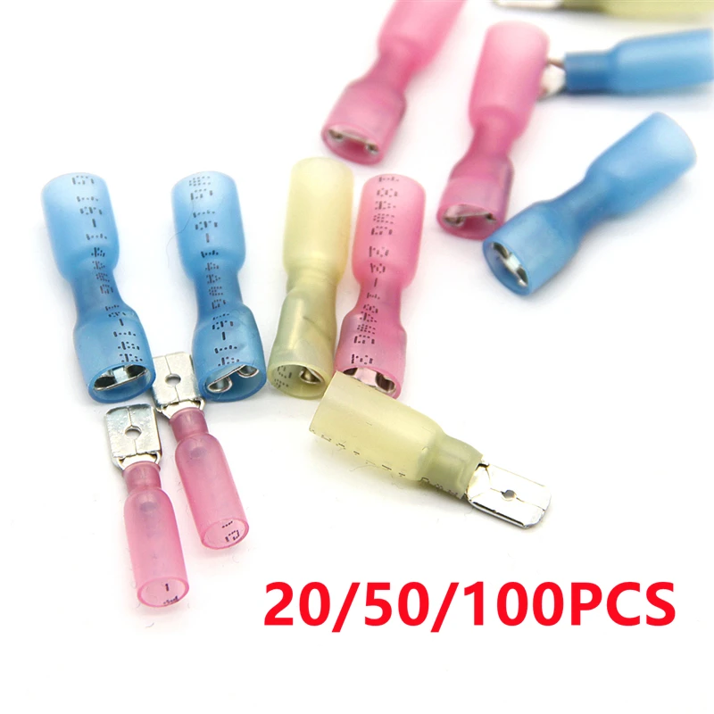 20/50/100 szt. Termokurczliwe łopaty męskie lub żeńskie złącza przewodów izolowane wodoodporne złącze zaciskowe 22-10AWG