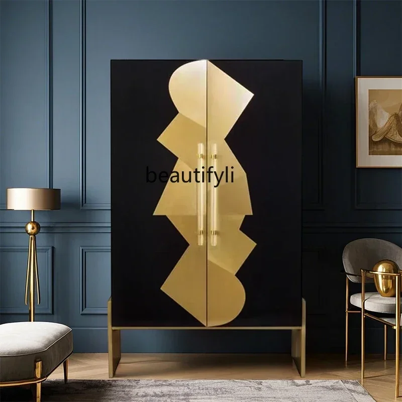 

ss25 Modern light luxury solid wood double door display wine cabinet, lobby decorative cabinet against the wall, modern wine cab