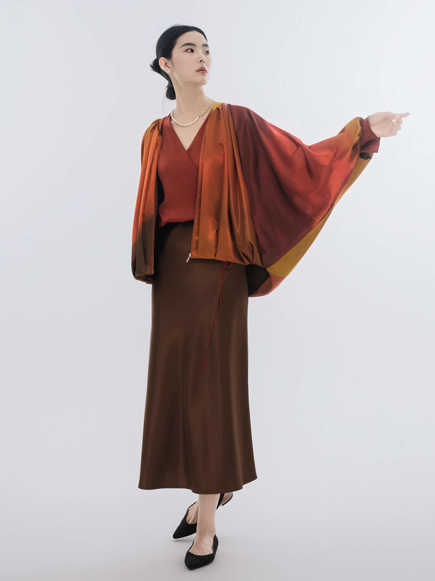 

Женский роскошный шелковый топ Wuxian с принтом, на молнии, осенне-зимний, новый, дышащий, с V-образным вырезом