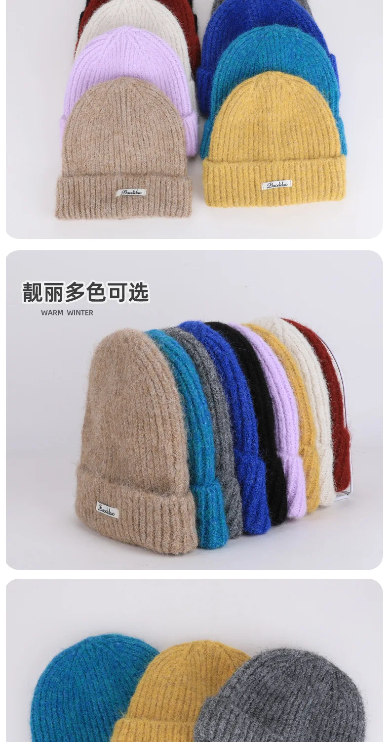 Neue Slouchy Hüte Wolle Gestrickte Beanie Hüte Herbst Kappe Y2K Warme Mütze für Frauen Einfarbig Winter Zubehör Mädchen Hüte Geschenk – Detail 5