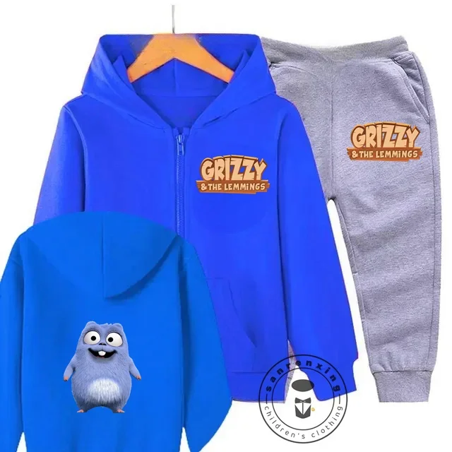 

Grizzy the Lemmings Children Zipper Hoodie Set Cartoon Print Autumn Winter Long Sleeve Sweatshirt Boys Girls Fashion Casual