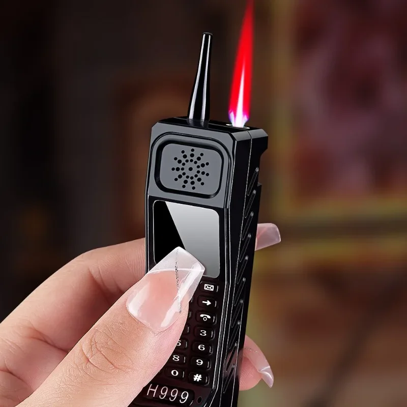 New retro vintage mobile phone inflatable lighter windproof red jet flame refillable butane gas lighter personalized men's gift