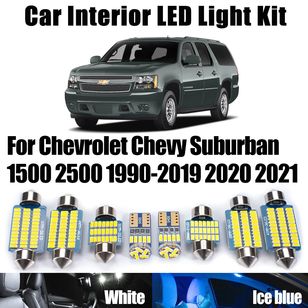 

Светодиодный внутренний светильник Canbus с картой купола, комплект освещения двери багажника для Chevrolet Chevy Suburban 1500 2500 1990- 2020 2021, автомобильные лампы для косметического зеркала