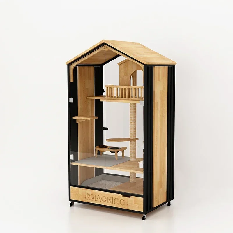 Villa Solid Wood Cat Cage Large Household Pet Shop with Toilet Cat House Cat Cabinet