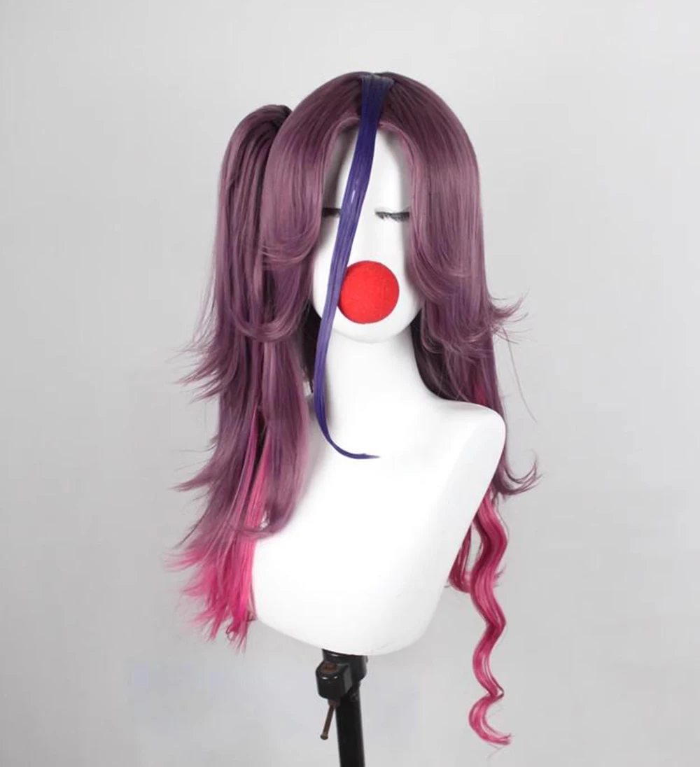 Purple Rose Pink Gradient Cosplay Wig Long Layered Side Ponytail Synthetic Hair for Halloween Anime Themed Party Costume Role