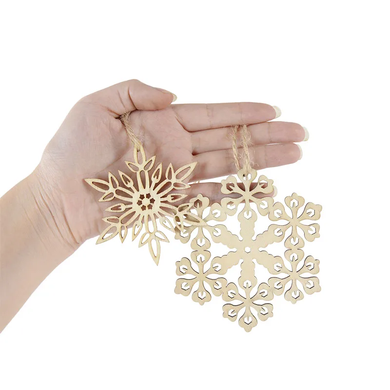 10pcs Wooden Snowflake Chips DIY Christmas Tree Decoration Hanging Pendants Xmas Navidad Natal Home Ornament 2024 New Year Gifts