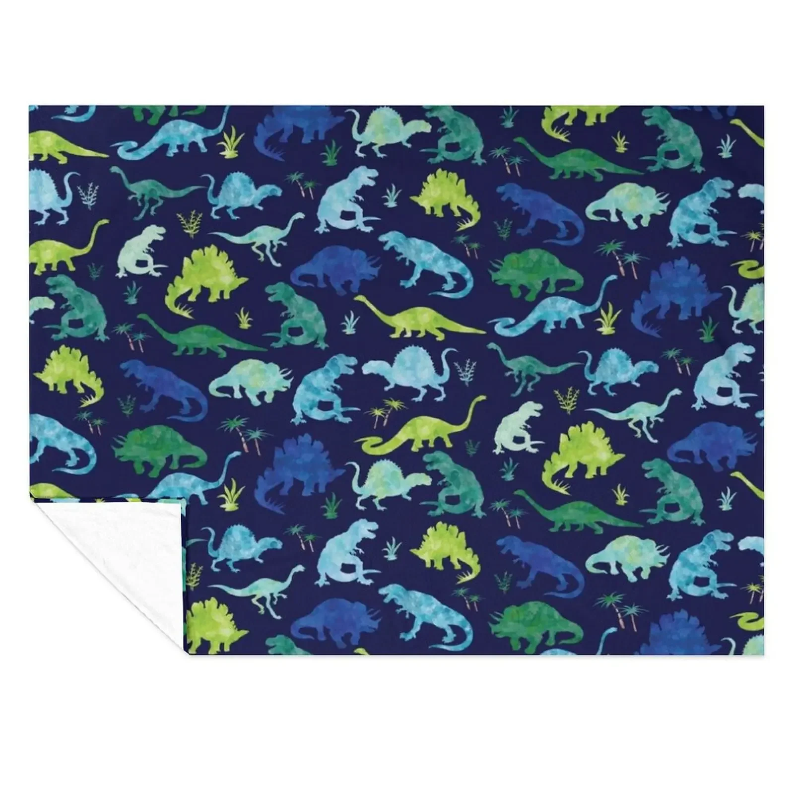 

Watercolor Dinosaur Blues Greens Dino Pattern Throw Blanket Retros Thermals For Travel Summer Polar Blankets