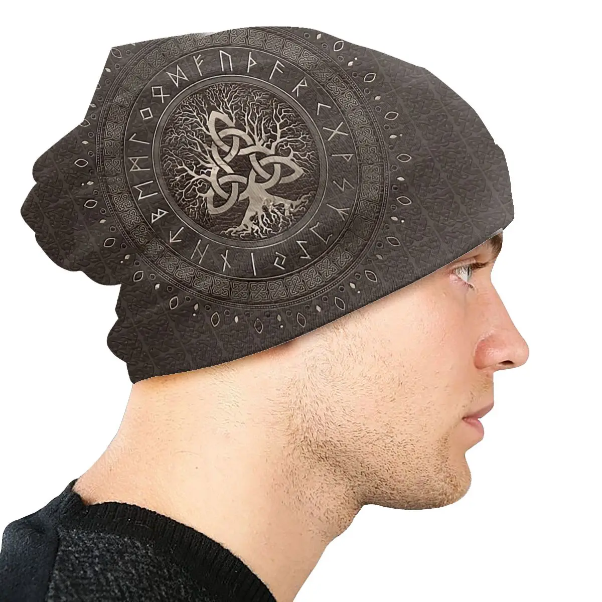 Viking Tree Of Life With Triquetra Brown Men Women Thin Beanies Outdoor Ski Cap Skullies Bonnet Hat