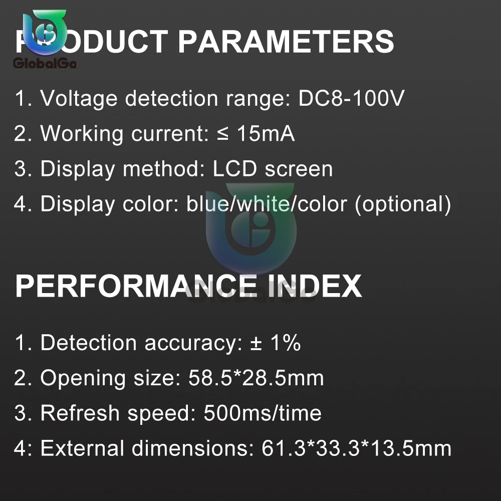 6133A Wskaźnik pojemności baterii LCD DC 8V-100V ołowiowo-kwasowy Lit LiFePO4 Woltomierz Alarm temperatury