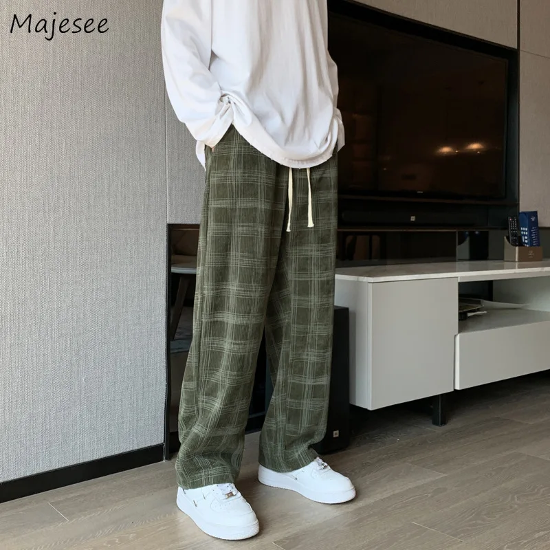 Pantalon droit en velours côtelé à carreaux pour hommes, jogging Harajuku, streetwear vintage, jeune, adolescent, couple, mode coréenne, printemps, ins