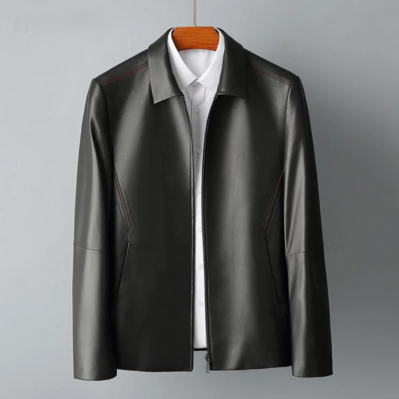 

Genuine Leather Clothes Mens Casual Fashion Lapel Top Layer Jacket Business Sheepskin