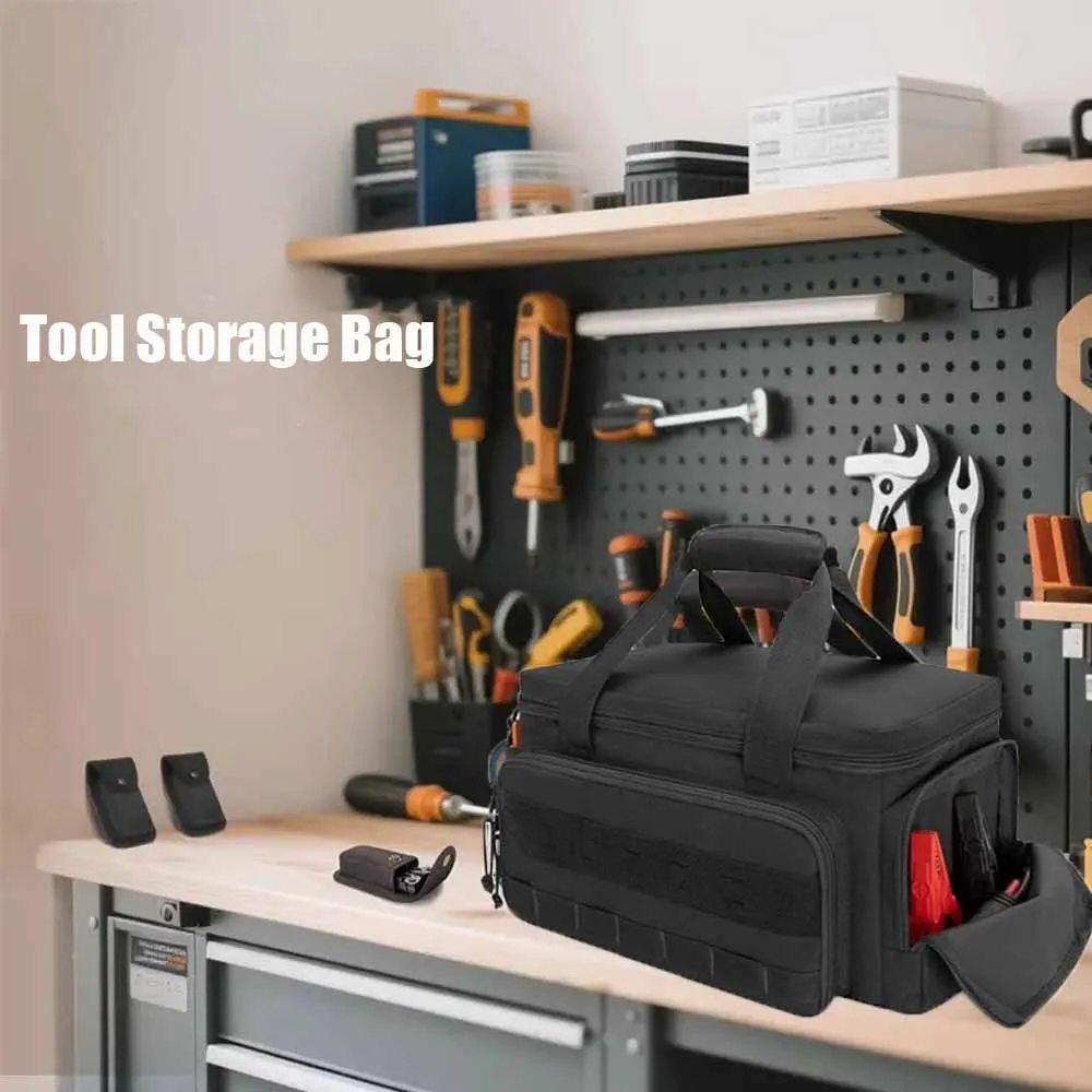Comoda borsa portaoggetti per attrezzi con manico Base imbottita spessa Custodia per attrezzi facile da trasportare Borsa per attrezzi resistente all'acqua di colore nero