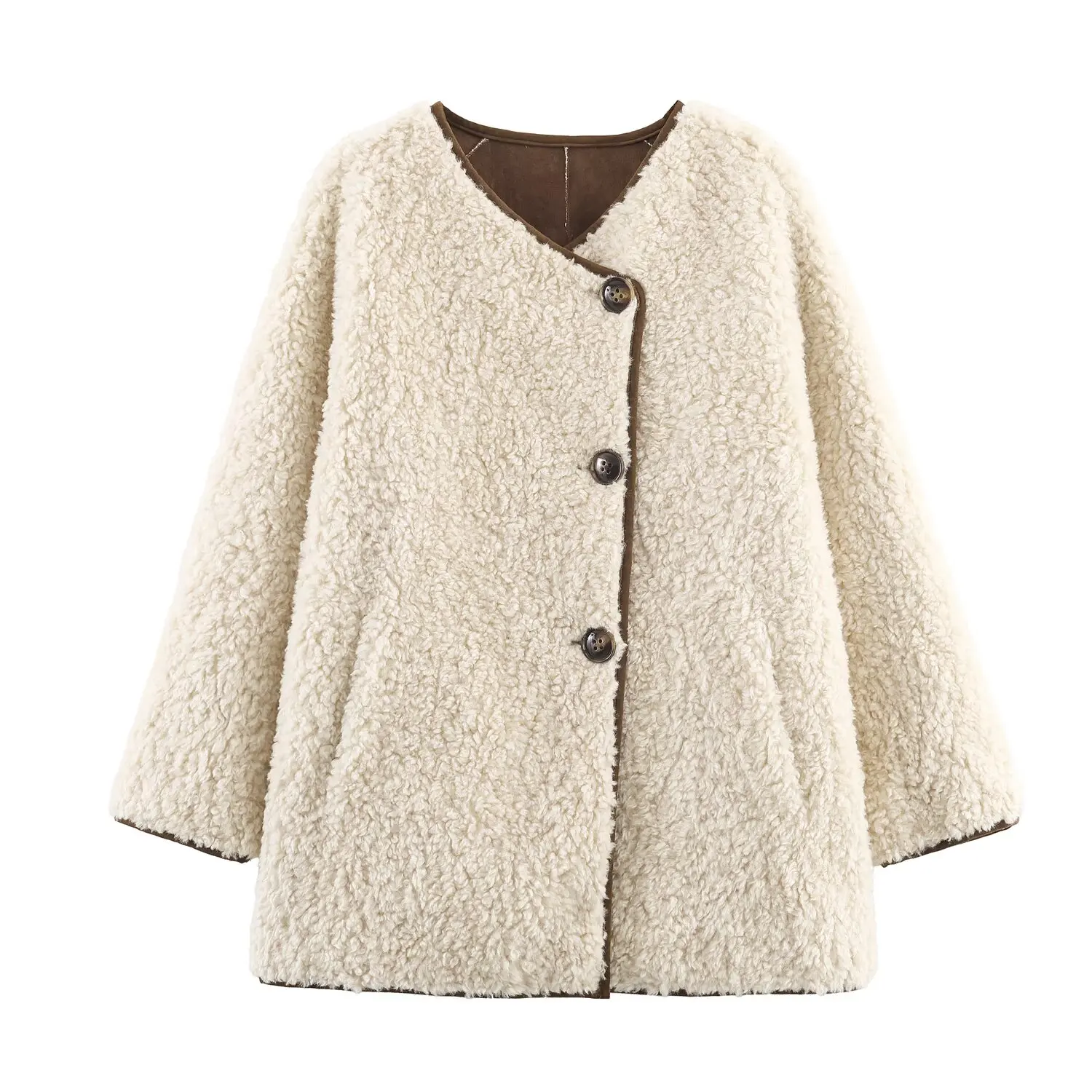 DiYiG femme 2025 hiver nouvelle mode polaire fausse fourrure effet veste tout Match col rond bouton à manches longues veste d'extérieur Mujer