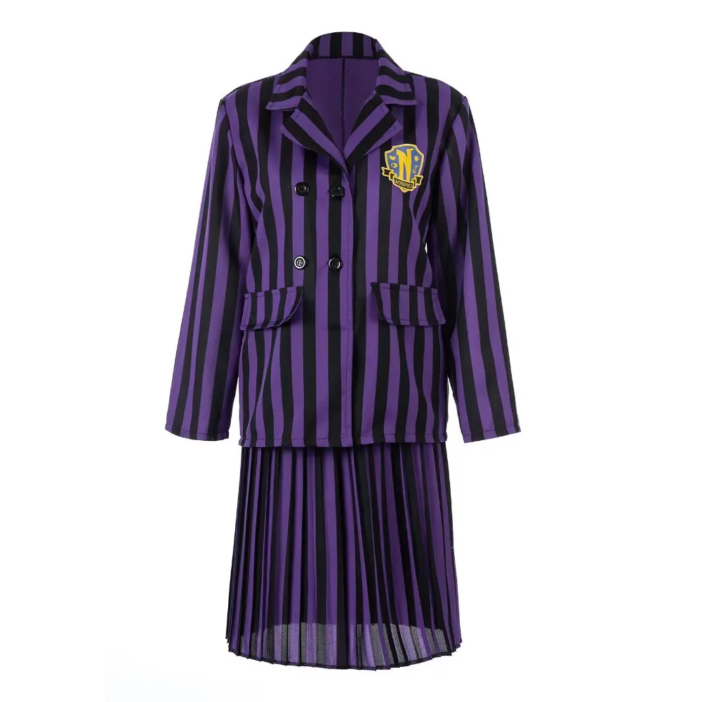 Mercoledì Addams Cosplay Costume di famiglia Per adulti Bambini Nevermore Uniforme scolastica Giacca Gonna Abito per le donne Abbigliamento per feste di Halloween