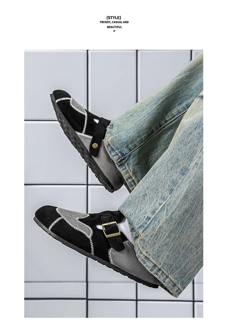 Retro-Farbblock-Mode, vielseitige Mules für Herren, Sandalen mit offenem Rücken und geschlossener Zehenpartie, bequeme Freizeit-Halbschuhe mit weicher Sohle für den täglichen Gebrauch. – Detail 13