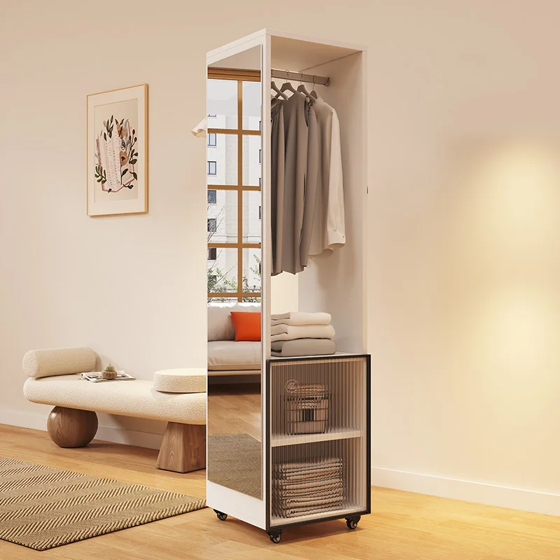 

Full-length mirror integrated hanger household floor mirror storage fitting living room rotating mirror multi-functional