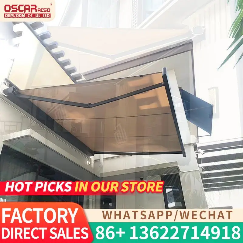 

Outdoor folding arm awning motorized manual control aluminum customized patio balcony terrace outdoor cover retractable awning