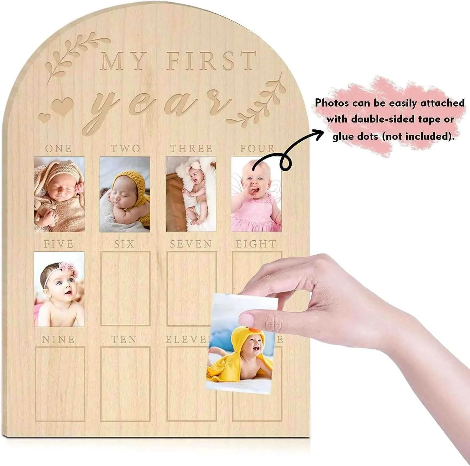 Newborns' First Year Milestone Photo Frame Baby Commemorative Album Month Monument Wooden Pendant