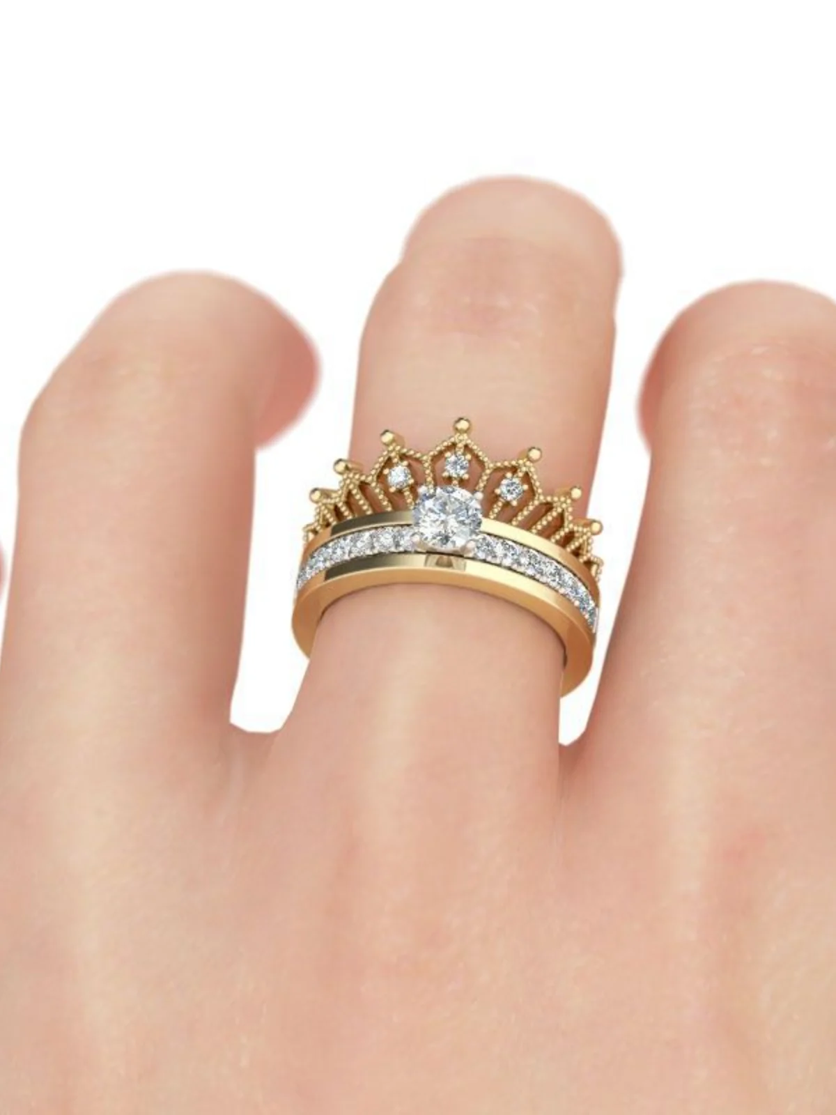 Two-in-one Crown Diamond Ring Detachable Diamond-encrusted Zircon Ring Two-piece Set Support Bulk Low Price Order 0$free Postage