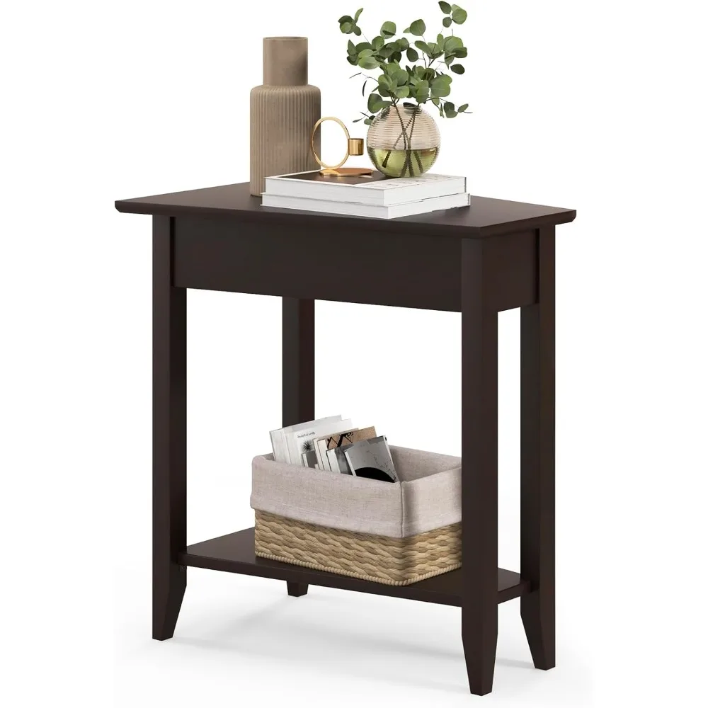 Wedge End Table, Triangle Side Table with Storage Shelf and Solid Wood Legs, Recliner Table, 24.5 Tall Nightstand, Moder