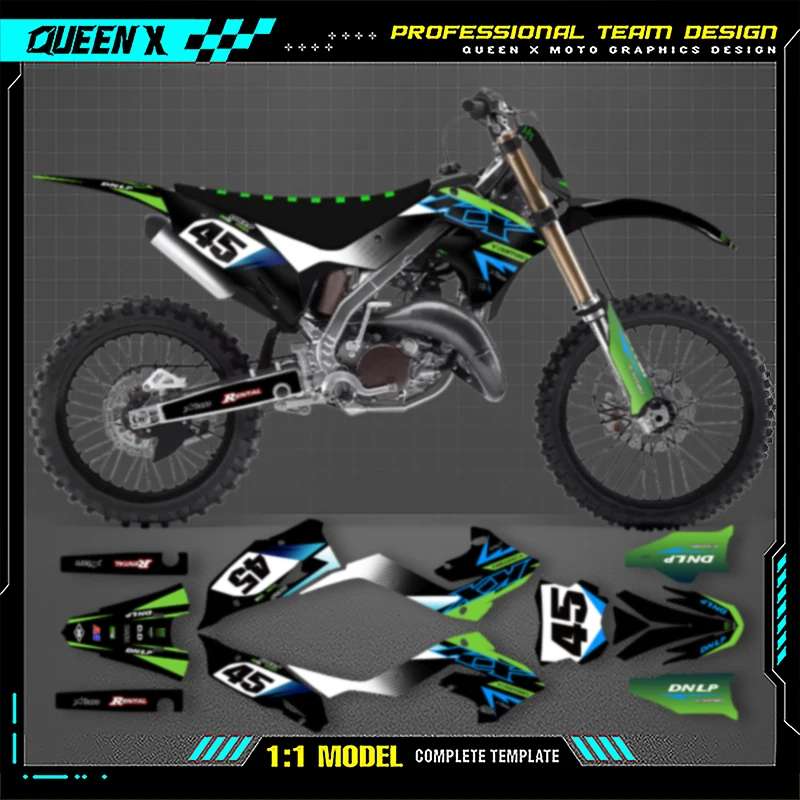 

QUEEN X MOTO для KAWASAKI KX125 250 Polisports restyle 2008 2007 2006-2003 гг., наборы наклеек с графикой для мотоциклов на заказ