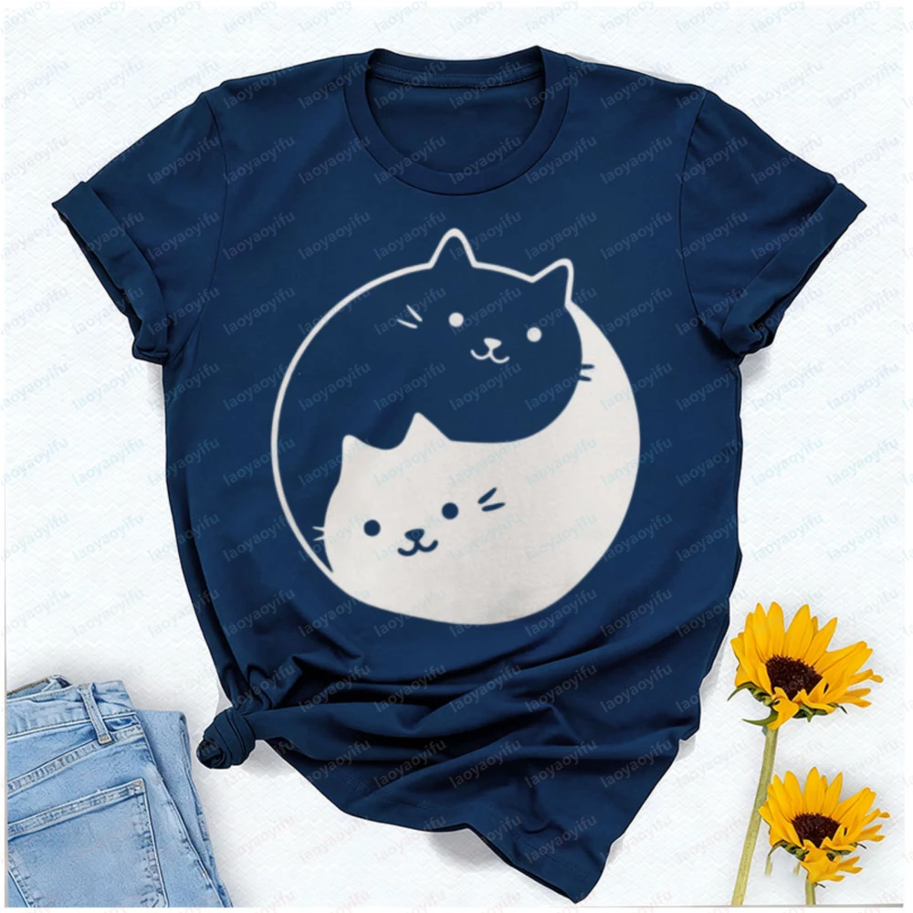 Yin Yang Cat T-Shirt  Yin Yang Cat Lover Gift  Cute Cats Tee  Sweet Kittens Unique Kawaii Aesthetic Gift Yin Yang Shirt Gothic