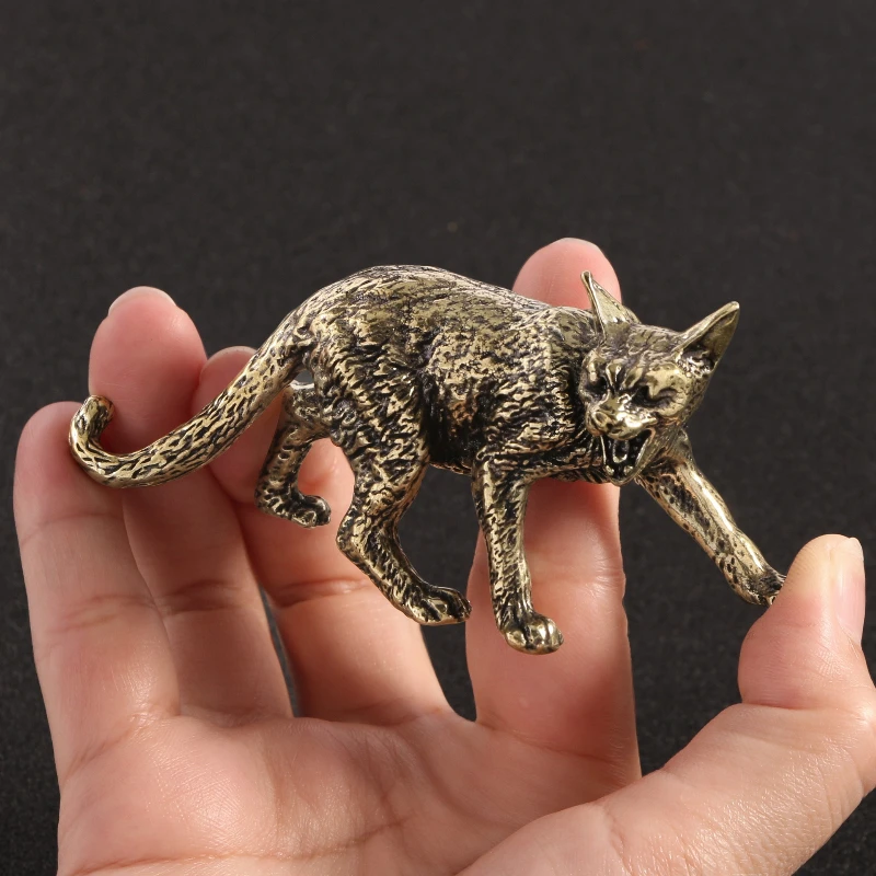 

Retro Brass Long Tail Bobcat Desktop Ornaments Creative Metal Animal Sculptures Home Living Room Decoration Crafts Gifts