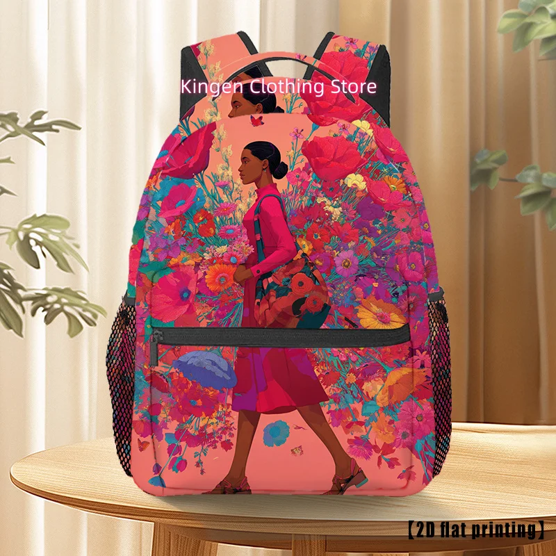 Men's & Women's Large Capacity Lightweight Backpack with Floral Print - 15-Inch Laptop Compartment, 20 Flat Printing Colors, Pad