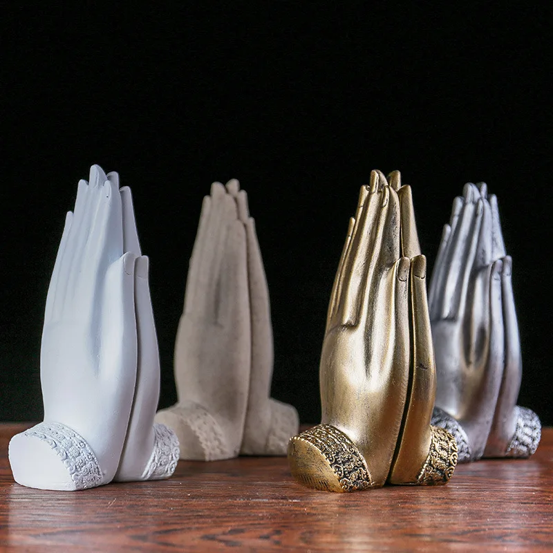 Retro Art Zen Buddhist Hand Chinese Palm Buddha Statue, Resin Home Decoration for Living Room