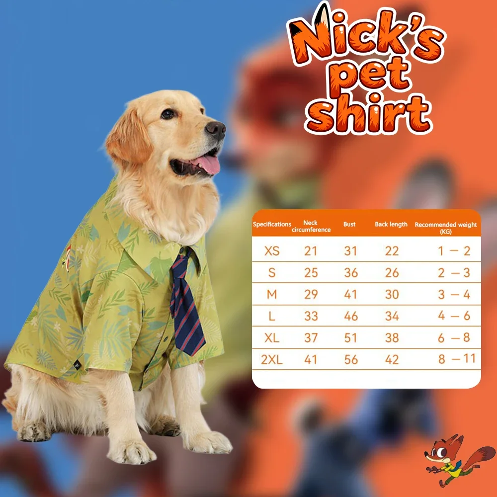 Camisa formal para mascotas estilo Nick Wilde: cuello con corbata ajustable para perros y gatos, traje de boda y fiesta con diseño de zorro Dapper