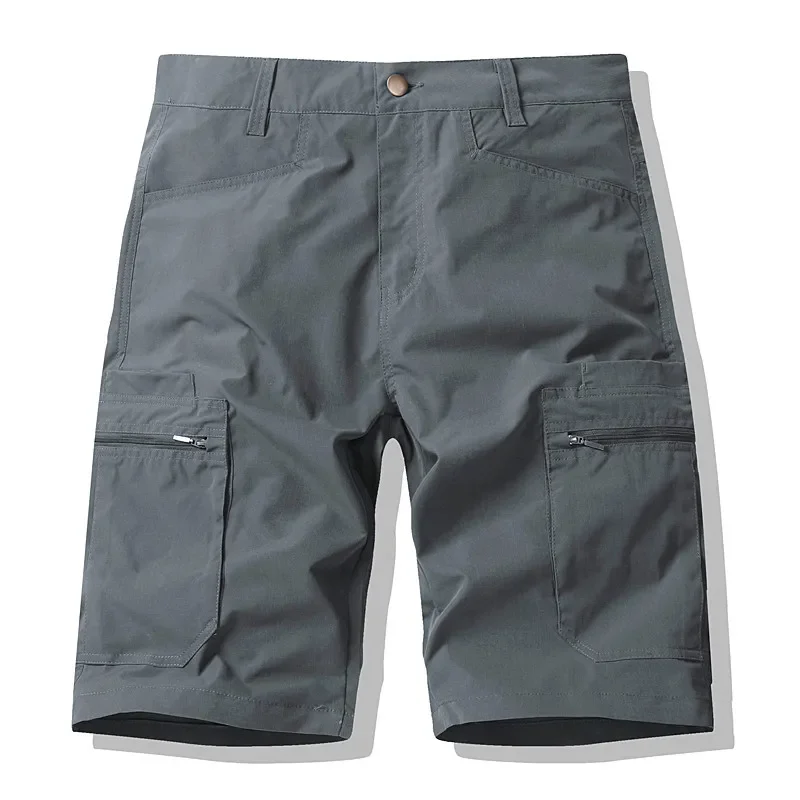 Summer Cotton Men's Casual Shorts Solid Color Straight Safari Style Loose Shorts Men Breathable Multi Pockets Knee Length Pants
