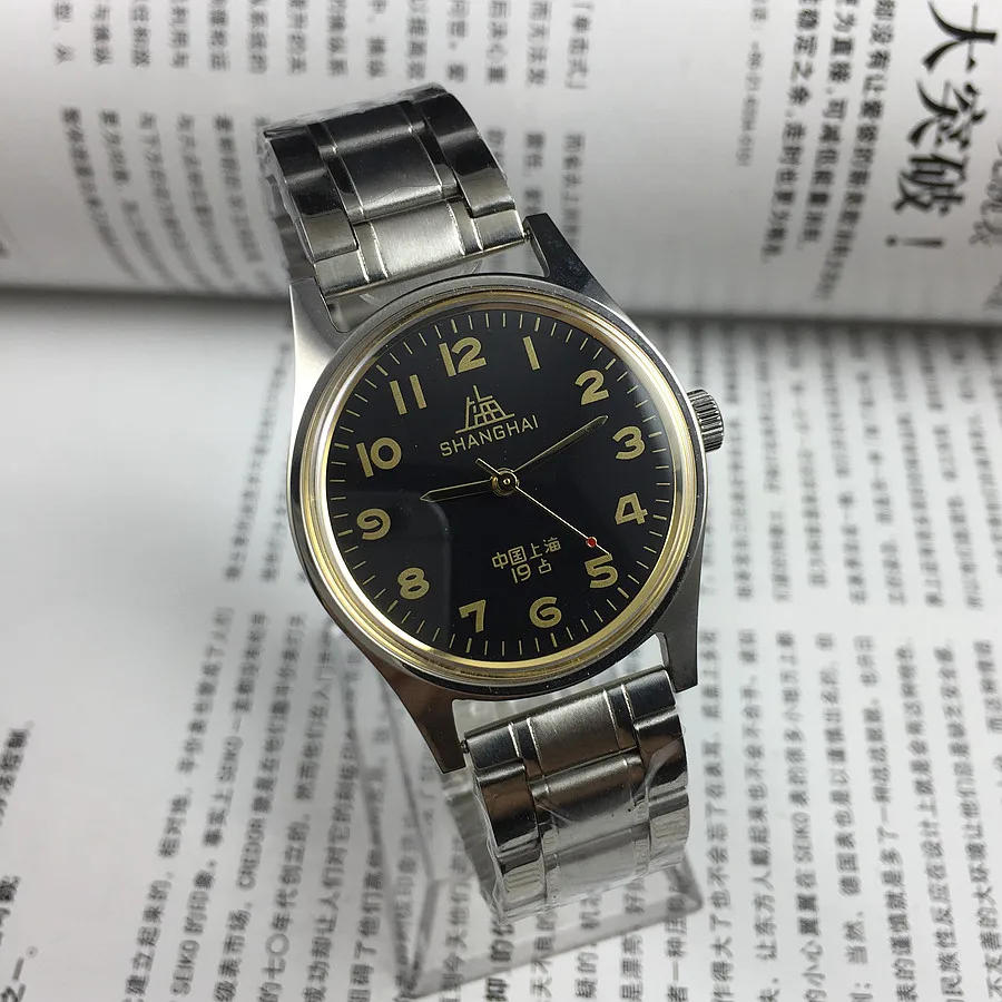 19 Drill All-steel Digital Black Surface Manual Winding Mechanical Watch Diameter 36mm