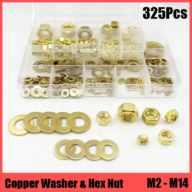 

Solide Brass Flat Washer Copper Hex Nut Copper Plain Gasket Hexagonal Nut High Strength Pad Mason Copper Ring for Screw Bolt