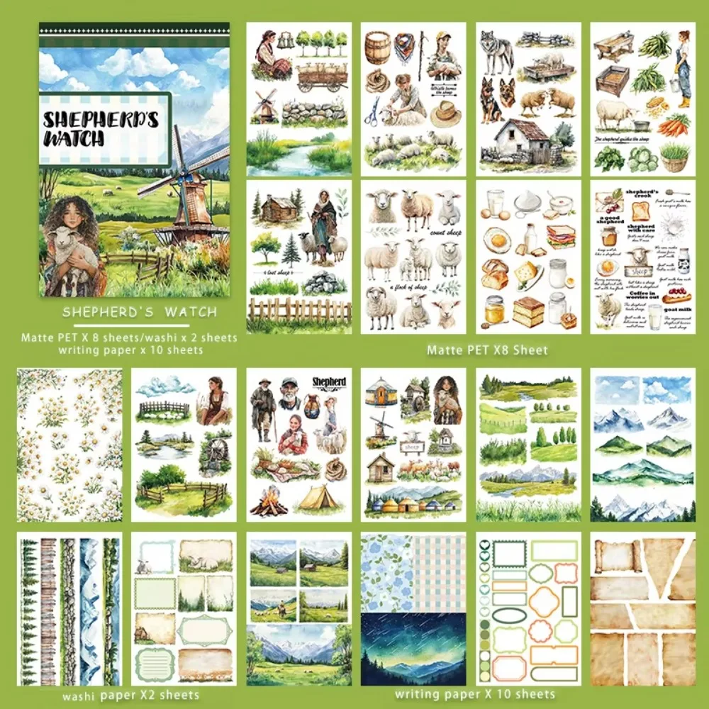 20Sheets/Book Pre-Cut Aesthetic Sticker Book DIY Crafts Multi Scene Scrapbooking Sticker Matte PET Washi Sticker