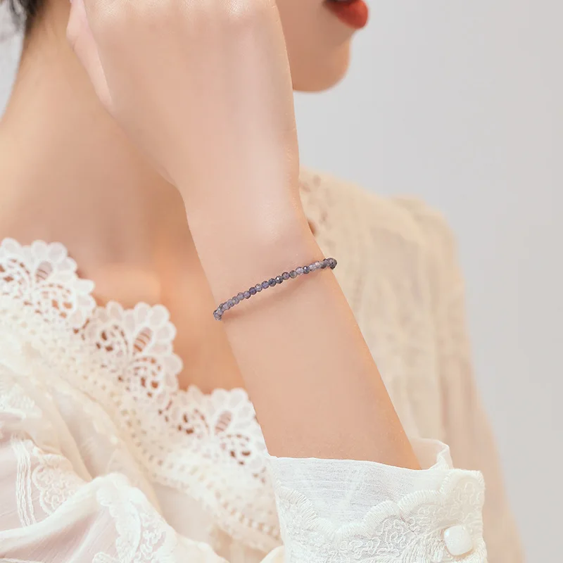 ITSMOS سوار Iolite الطبيعي الأوجه 3 مللي متر الأزرق Iolite كريستال الحد الأدنى سوار اليدوية مجوهرات للنساء هدية