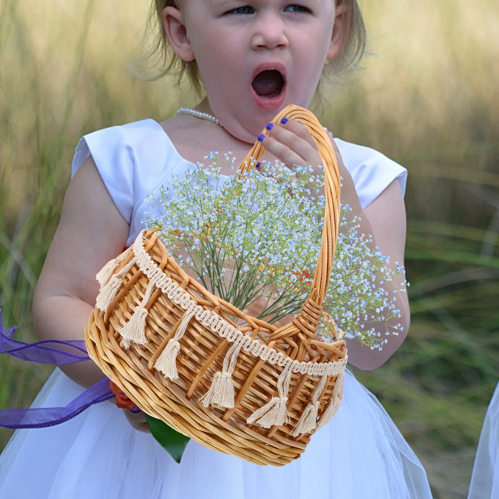 Flor segurando cesta flores de casamento salgueiro recipientes de alimentos cestas de noiva