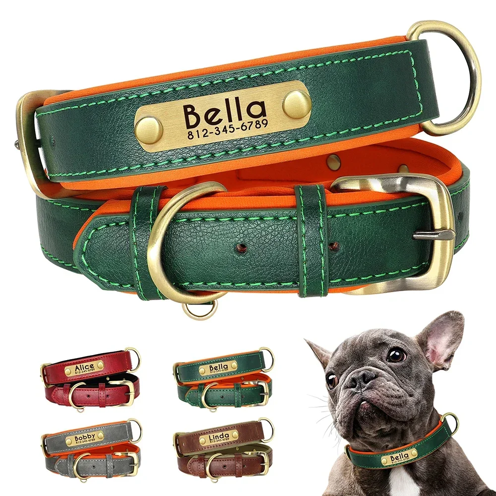 

Customized Nameplate Dog Collar Soft Padded Dogs Collars Free Engraving Name for Small Medium Large Dogs Adjustable