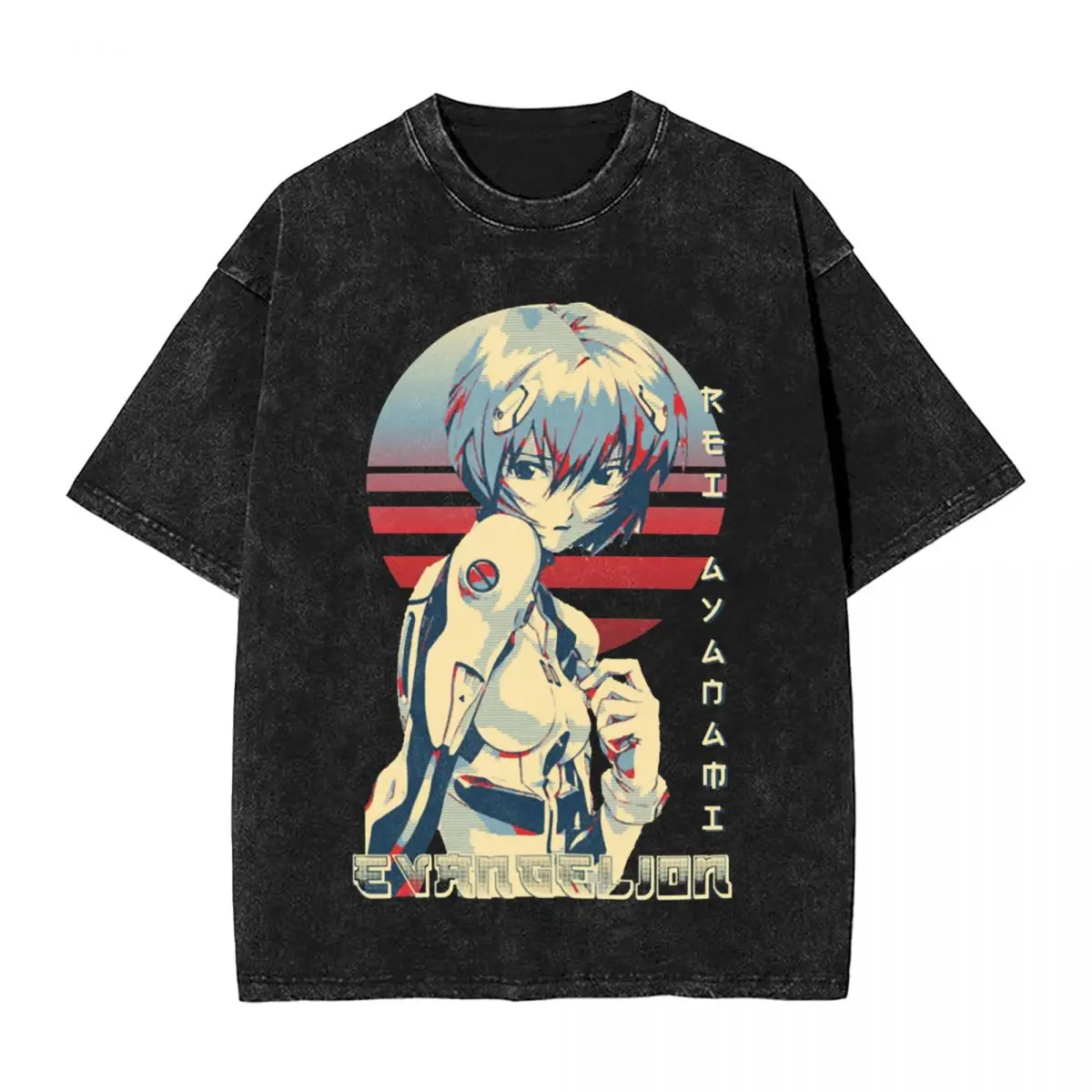 Rei Ayanami Washed T Shirt Streetwear Hip Hop Vintage T-Shirts Japan Manga Anime Tee Shirt Men Women 100% Cotton Oversize Summer