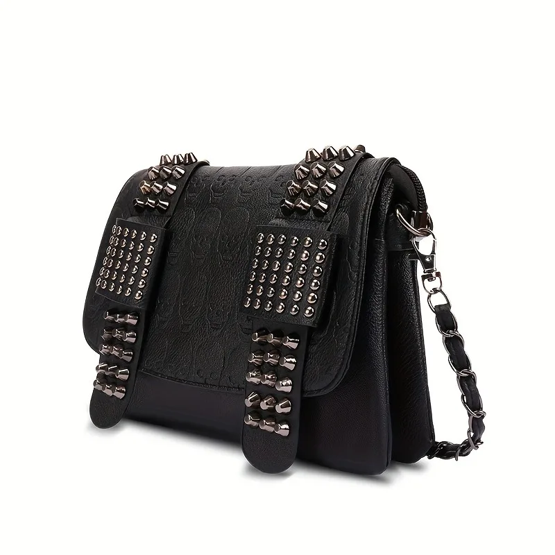

1pcs Retro Rivet Skull Print Women's Crossbody Shoulder Bag, Fashion Handbag, Commuter Bag, Travel Bag