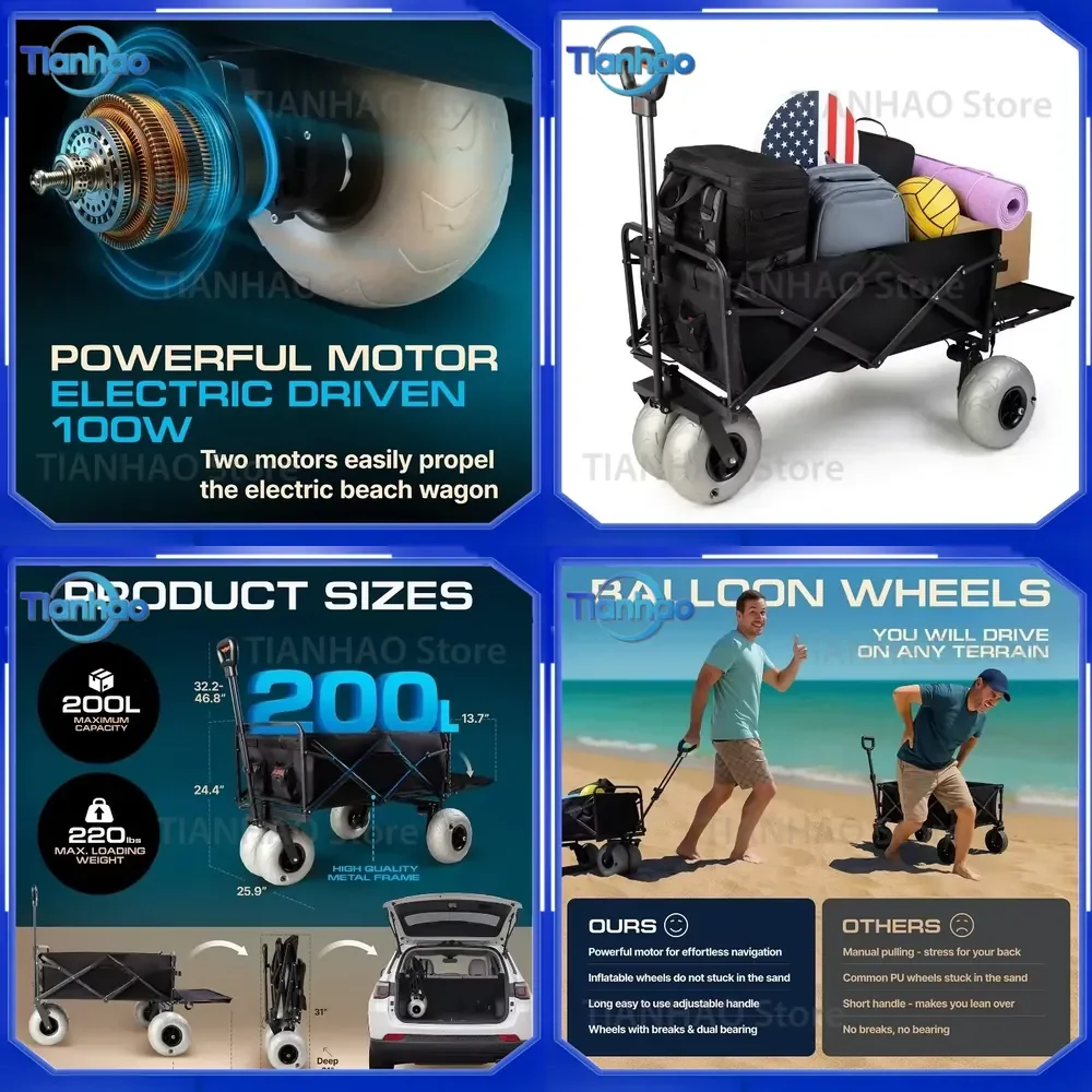 Electric Folding Camping Wagon with Super Wheel for Outdoor Balloon Wheel Electric ATV
