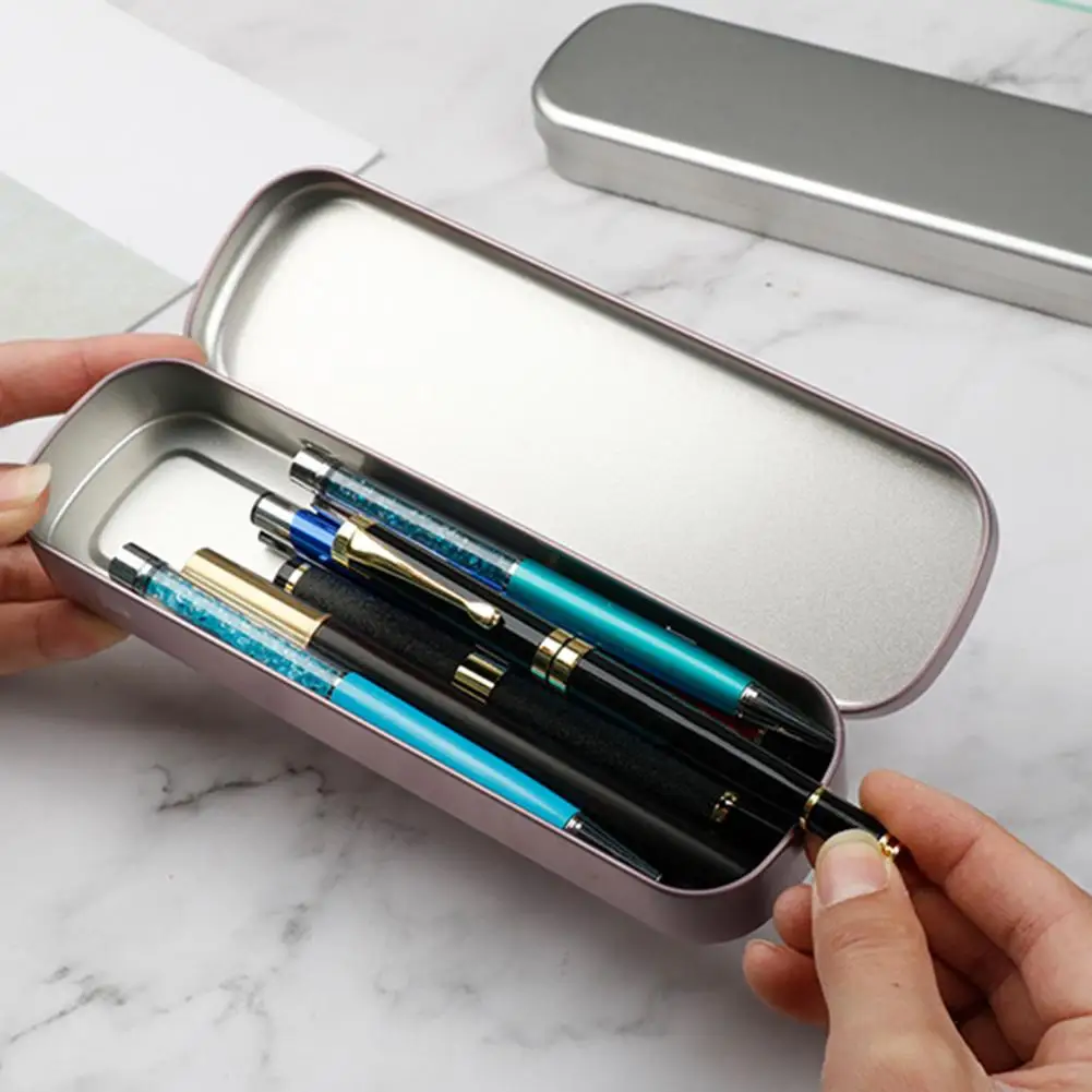 

Small Pen Box Pen Box Metal Stationery Makeup Brushes Storage Box Durable Pen Case Organizer for Home Compact Rectangular