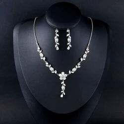 WEIMANJINGDIAN Brand New Arrival Floral Cubic Zirconia CZ Crystal Necklace and Earring Wedding Bridal Jewelry Set